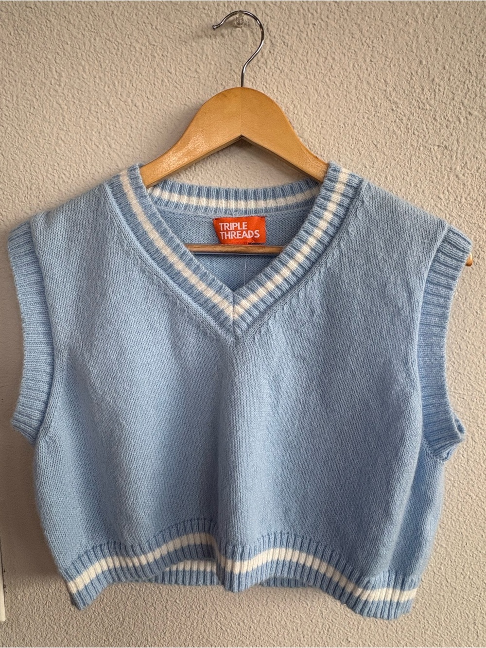 Light Blue V-Neck Knit Sweater Vest & Skirt Set